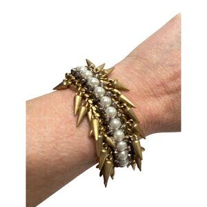 Stella & Dot Gold Tone Pearl Drop Spiked Jacinthe Bracelet